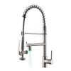 Double Handle LED Kitchen Sink Faucet With Pull Down Sprayer Single Hole Spring Modern Sink Tap in Brushed Nickel