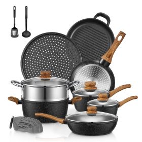 Pots and Pans Set with Lids 15 PCS, Aluminum Nonstick Induction Cookware Sets,w/Frying Pans, Saucepans, Stock Pot, Pizza Pan, Griddle Pan