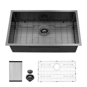 33"x19" Gunmetal Black Undermount Handmade Stainless Steel Kitchen Sink,10 Inch Deep Single Bowl Kitchen Sink