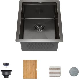 14-Inch Gloss Black Workstation Undermount Single Bowl Kitchen Sink;  16 Gauge Stainless Steel with Ceramic Coating and NanoTek Bar or Prep Sink with