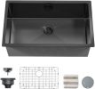 32 x 19 Inch Gloss Black Ceramic Coating with NanoTek Undermount Kitchen Sink;  16 Gauge Stainless Steel Wet Bar or Prep Sinks Single Bowl