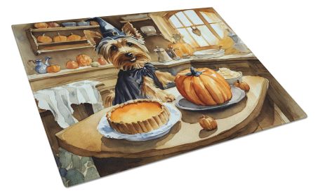 NEW Silky Terrier Fall Kitchen Pumpkins Glass Cutting Board Decorative Tempered Glass Kitchen Cutting and Serving Board Large Size Chopping Board