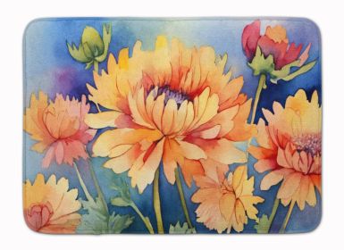 Chrysanthemums in Watercolor Memory Foam Kitchen Mat Machine Washable Anti-Fatigue Mat Cushion Comfort Bath Mat or Kitchen Rug