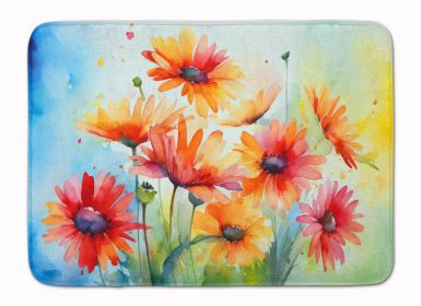 Gerbera Daisies in Watercolor Memory Foam Kitchen Mat Machine Washable Anti-Fatigue Mat Cushion Comfort Bath Mat or Kitchen Rug