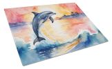 Dolphin Leaping at Sunrise Glass Cutting Board Decorative Tempered Glass Kitchen Cutting and Serving Board Large Size Chopping Board