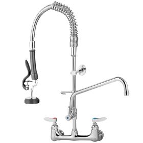 VEVOR Commercial Faucet Pre-Rinse with Sprayer, 8" Adjustable Center Wall Mount Kitchen Faucet with 12" Swivel Spout