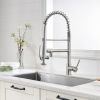 Double Handle LED Kitchen Sink Faucet With Pull Down Sprayer Single Hole Spring Modern Sink Tap in Brushed Nickel