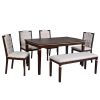 6-Piece Kitchen Dining Table Set, 60" Rectangular Table and 4 High-Back Tufted Chairs & 1 Bench for Dining Room and Kitchen (Espresso)