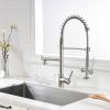 Double Handle LED Kitchen Sink Faucet With Pull Down Sprayer Single Hole Spring Modern Sink Tap in Brushed Nickel