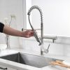 Double Handle LED Kitchen Sink Faucet With Pull Down Sprayer Single Hole Spring Modern Sink Tap in Brushed Nickel