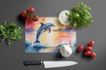 Dolphin Leaping at Sunrise Glass Cutting Board Decorative Tempered Glass Kitchen Cutting and Serving Board Large Size Chopping Board