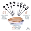 Bamboo Plates and Stainless Steel Silverware Set ‚Äì (12-Piece) 4 Plates 8 Inch, 4 Forks and 4 Spoons ‚Äì Eco-Friendly BPA Free