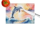 Dolphin Leaping at Sunrise Glass Cutting Board Decorative Tempered Glass Kitchen Cutting and Serving Board Large Size Chopping Board