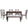 6-Piece Kitchen Dining Table Set, 60" Rectangular Table and 4 High-Back Tufted Chairs & 1 Bench for Dining Room and Kitchen (Espresso)