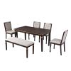 6-Piece Kitchen Dining Table Set, 60" Rectangular Table and 4 High-Back Tufted Chairs & 1 Bench for Dining Room and Kitchen (Espresso)