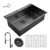 Aqucubic Gunmetal Black CUPC Handmade 304 Stainless Steel Topmount Kitchen Sink with Accessories and faucet