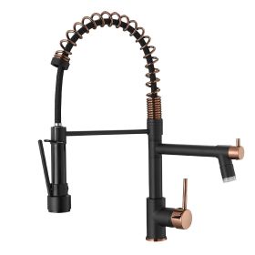 New Single Handle LED kitchen faucet with pull-down kitchen faucet in Black (Color: Black+Rose gold)