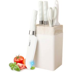 Knife Set for Kitchen, 6-Pieces White Non-stick Stainless Steel Knife Block Set (Brand: Dot Pet)