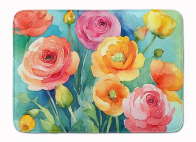 Ranunculus in Watercolor Memory Foam Kitchen Mat Machine Washable Anti-Fatigue Mat Cushion Comfort Bath Mat or Kitchen Rug (Default: Default)