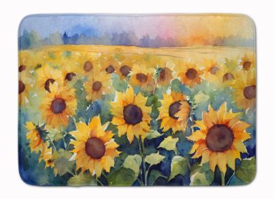 Sunflowers in Watercolor Memory Foam Kitchen Mat Machine Washable Anti-Fatigue Mat Cushion Comfort Bath Mat or Kitchen Rug (Default: Default)